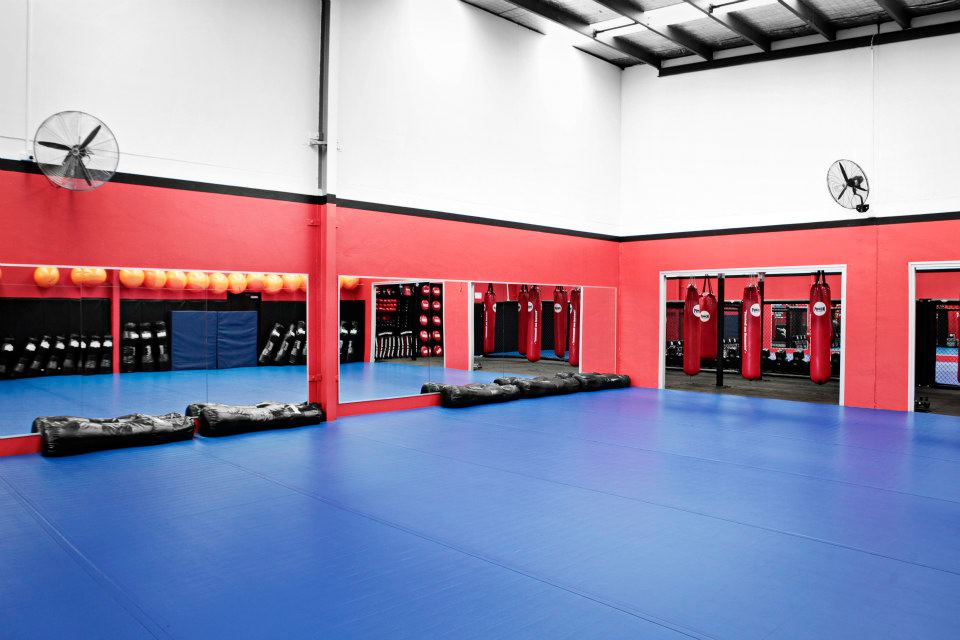 Matted grappling area with wall padding