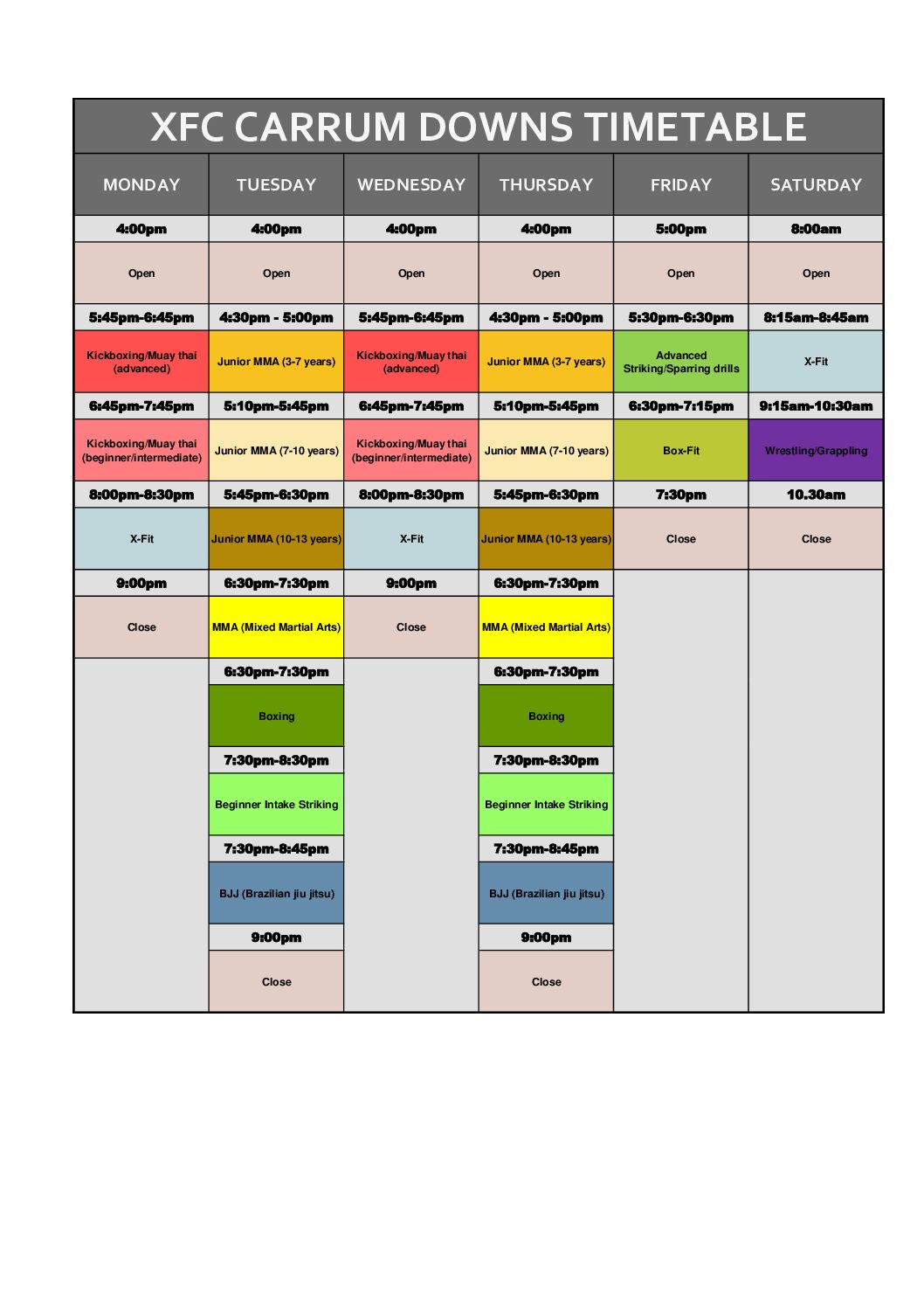 time table