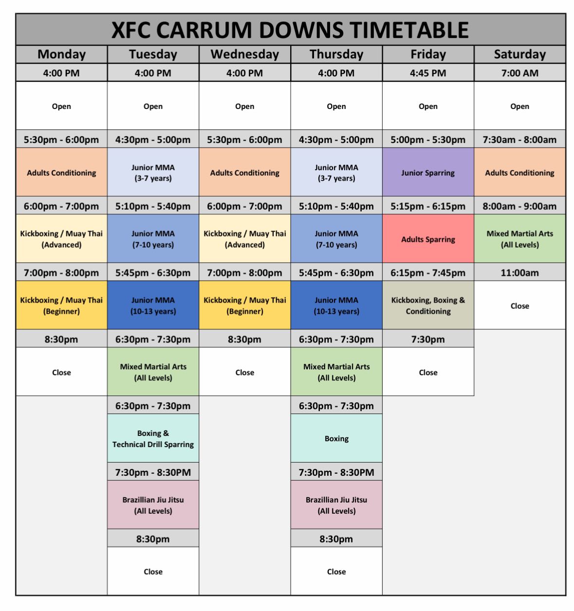 XFC Timetable